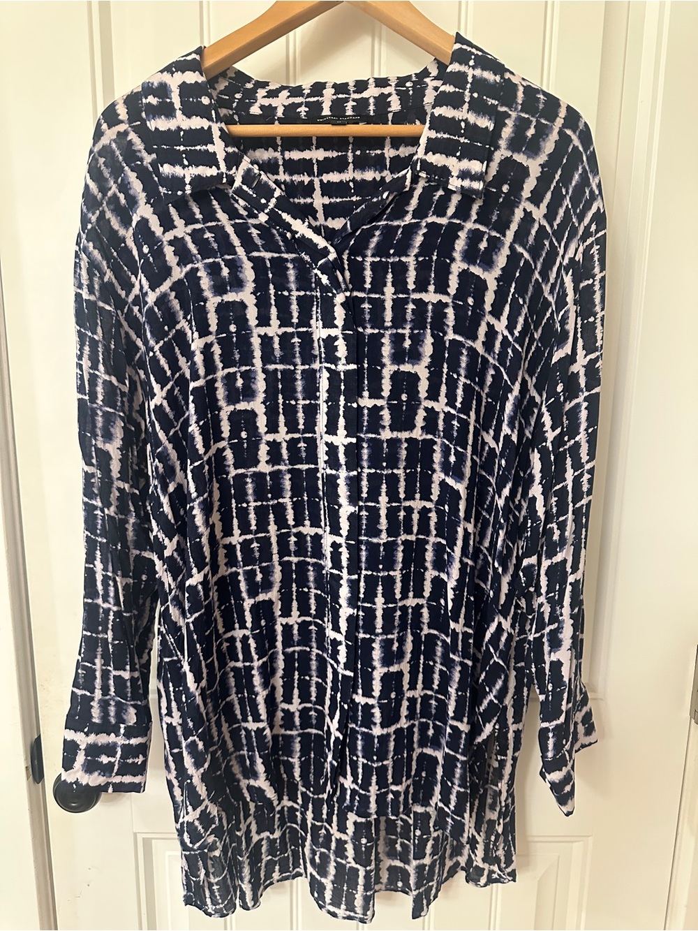 Universal Standard Navy White Shibori Patterned Button-Front Women's Tunic 18/20
